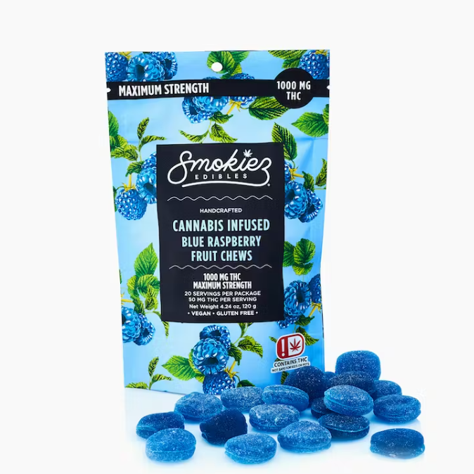Blue Raspberry Indica 1000mg THC Fruit Chews