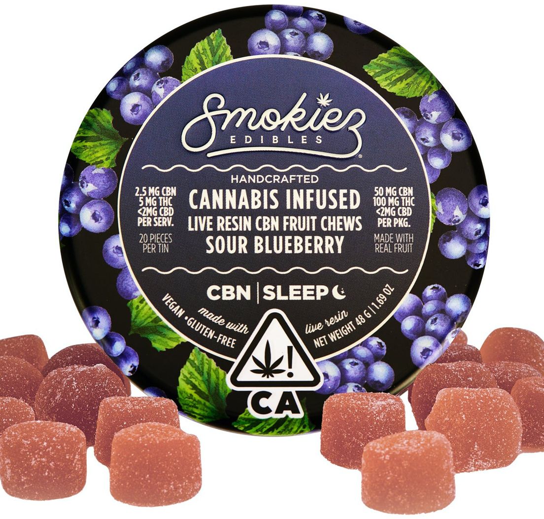 Smokiez Edibles - Sour Blueberry CBN:THC 1:2 Live Resin Fruit Chews 150mg