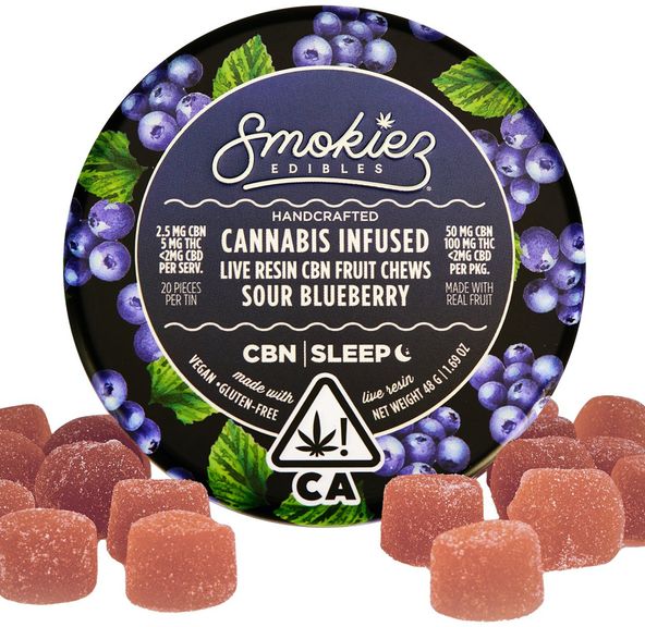 Smokiez Edibles - Sour Blueberry CBN:THC 1:2 Live Resin Fruit Chews 150mg