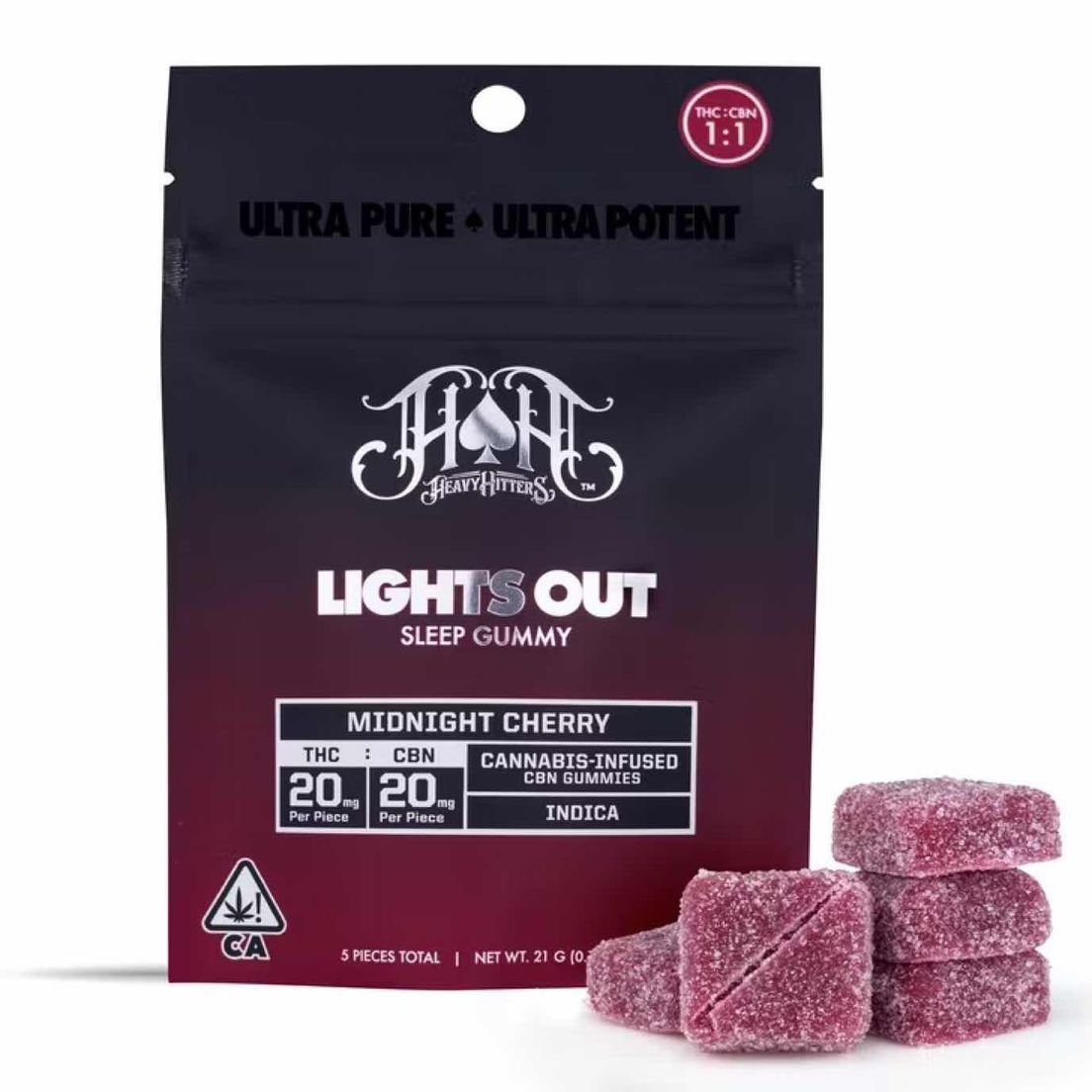 Heavy Hitters Gummies Midnight Cherry 100mg THC / 100mg CBN 1:1