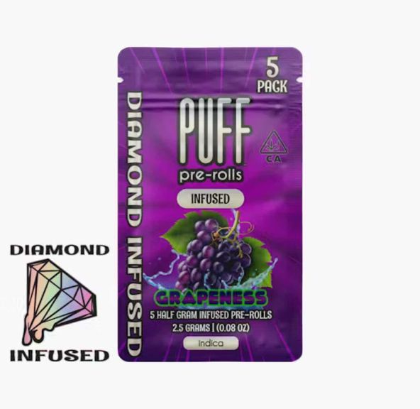 PUFF - Grapeness - 5pk Diamond Infused Prerolls - 2.5g