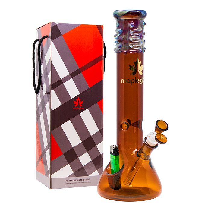 Amber Beaker Bong 14 Inches By Maple Glass With lighter holder