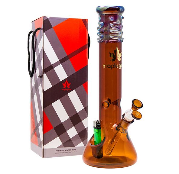 Amber Beaker Bong 14 Inches By Maple Glass With lighter holder