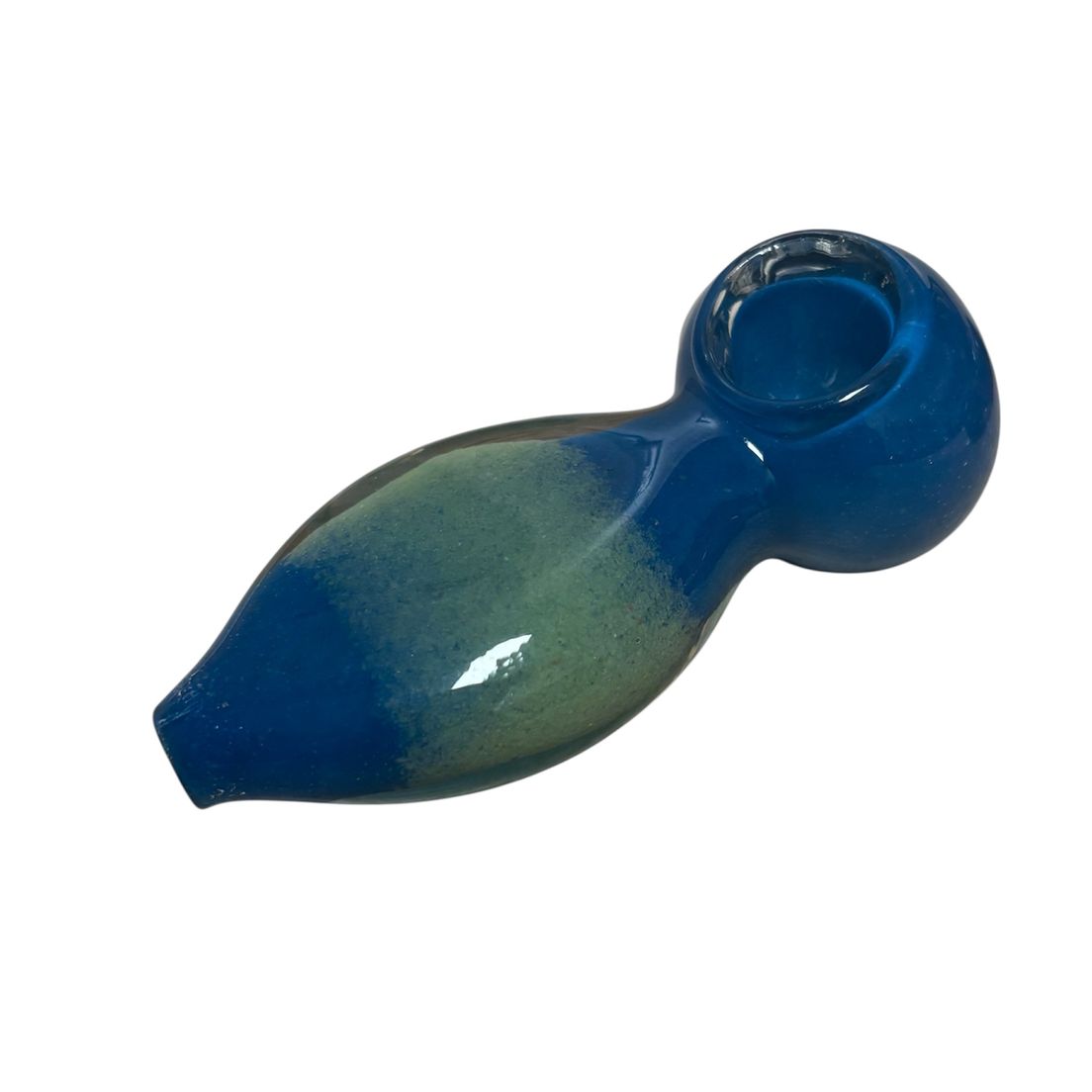 3" Oval Press Blue Glass Hand Pipe