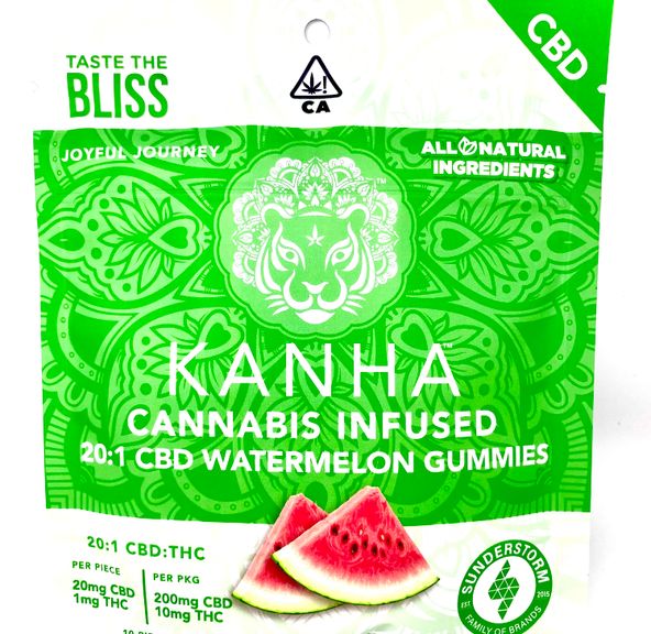 B2G1! - Kanha - CBD - Watermelon - 20:1 - 200mg CBD : 10mg THC, NEW HIGHER DOSAGE!