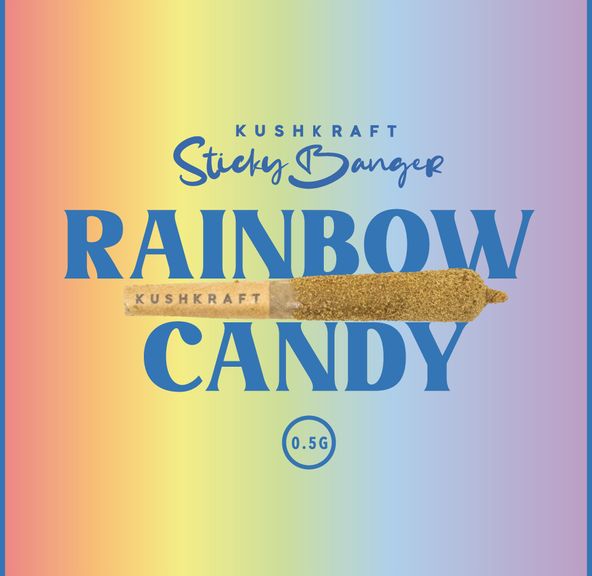 1 x 0.5g Infused Sticky Banger Pre-Roll Indica Rainbow Candy by KushKraft