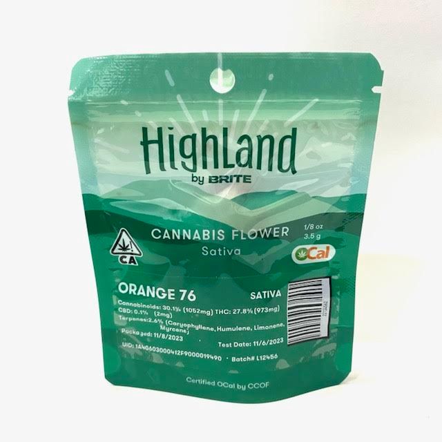 B. Highland by Brite 3.5g Flower - Quality 7.5/10 - Orange 76
