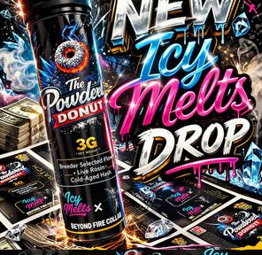 ICY MELTS THE POWDERED DONUT FLOWER/LIVE ROSIN/COLD AGED HASH INFUSED PREROLL 3G