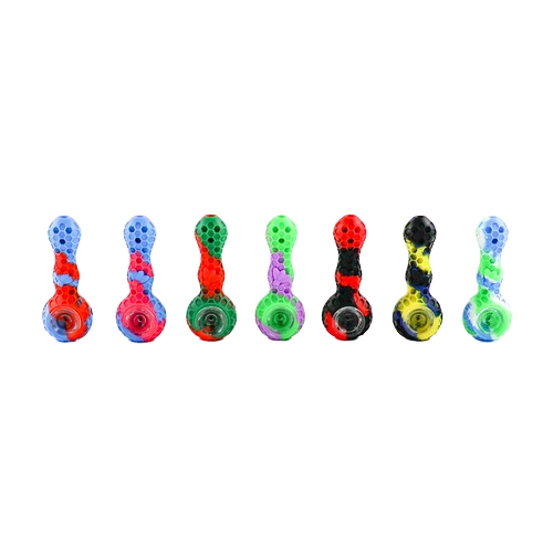 4.25" Silicone Hand Pipe With Glass Bowl, Storage, and Dabber | Assorted Colors and Styles