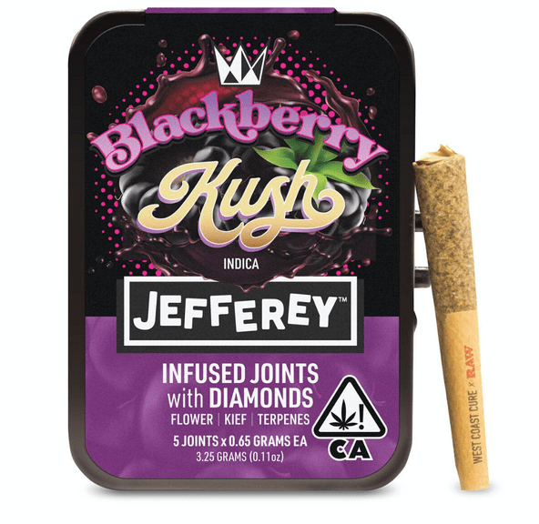 West Coast Cure Jefferey - Blackberry Kush - 5pk of Infused Prerolls THC: 40.84%