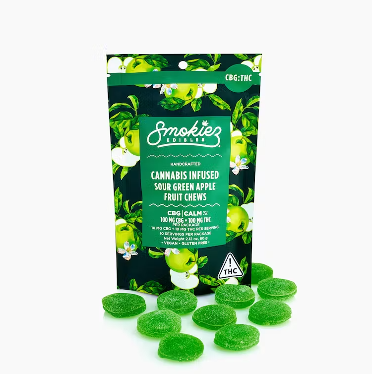 Smokiez Fruit Chews Sour Green Apple 100mg THC / 100mg CBG 1:1