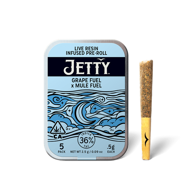 Jetty Live Resin Infused Pre-roll 5pk Grape Fuel X Muel Fuel 2.5g