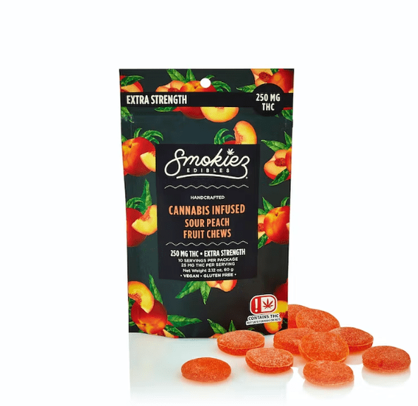Sour Peach Fruit Chews - 250mg THC - OK