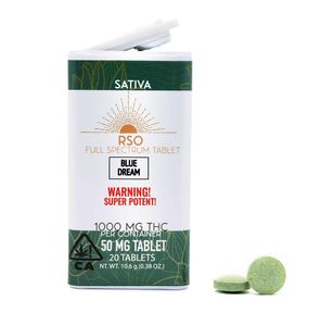 50 mg Blue Dream SATIVA RSO FULL SPECTRUM TABLETS 1000 mg Package