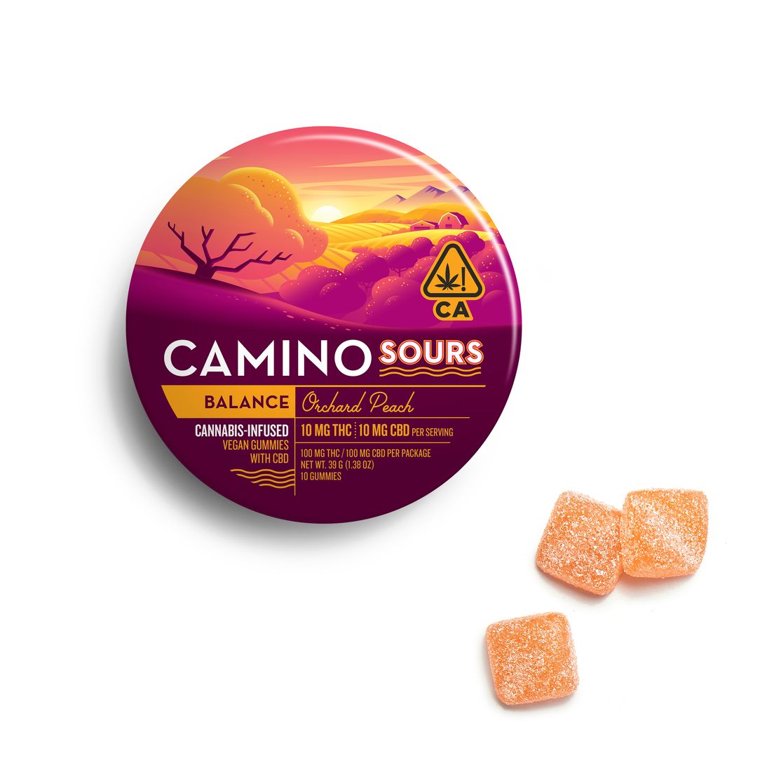 Camino Sours Gummies Orchard Peach 100mg THC/ 100mg CBD