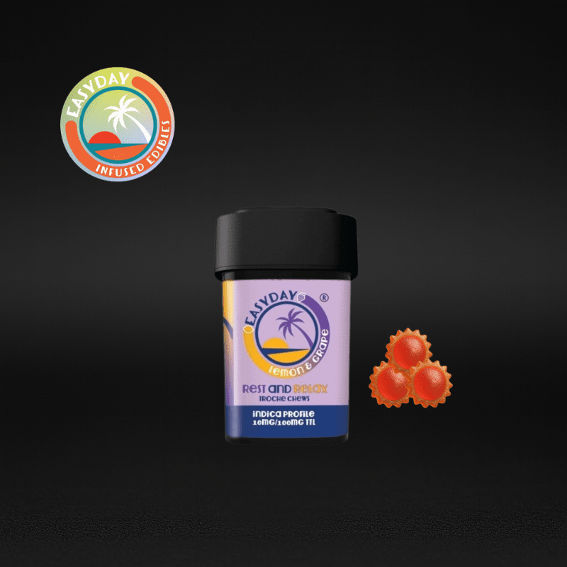 Easyday Edibles | Lemon and Grape Troche Chews - Rest and Relax | 10mg each - 100mg Total | Indica-Hybrid