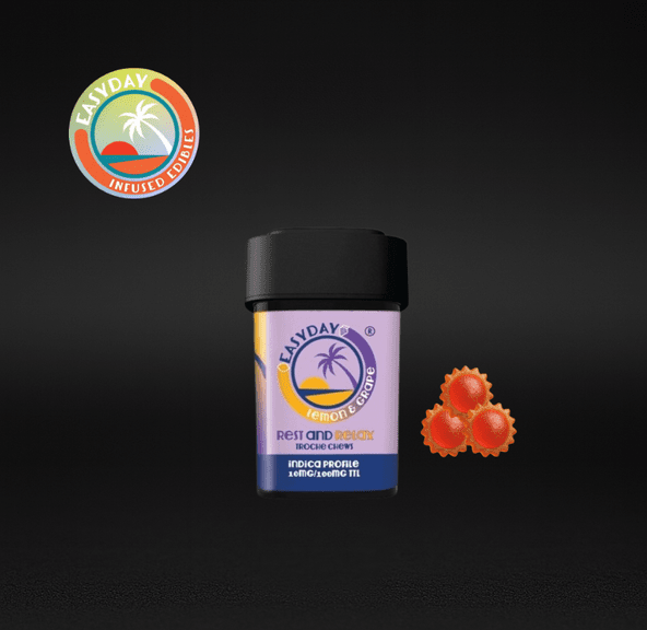 Easyday Edibles | Lemon and Grape Troche Chews - Rest and Relax | 10mg each - 100mg Total | Indica-Hybrid