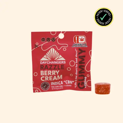 DAY CHANGERS RAZZLE BERRY CREAM THC:CBD:CBN SINGLE SERVE GUMMY 250MG