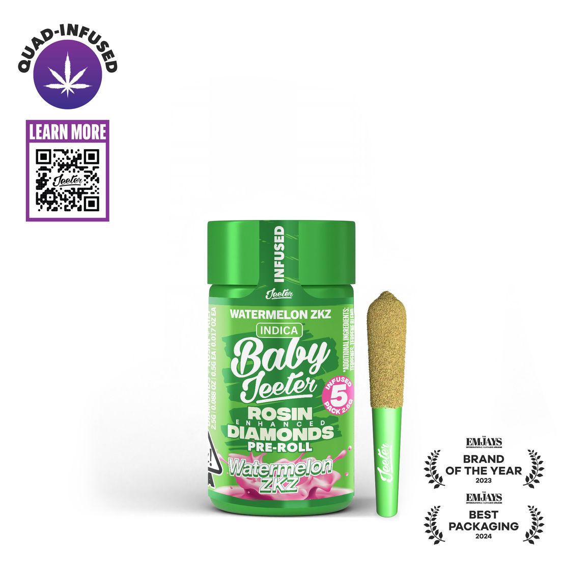 Jeeter - Baby - Quad Infused Prerolls - 5 Pack - 2.5g - Watermelon ZKZ