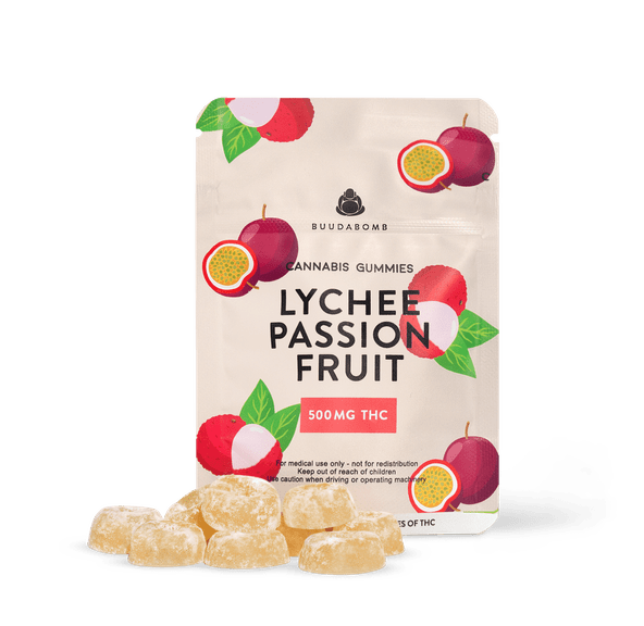 BUUDABOMB LYCHEE PASSION FRUIT GUMMIES 500mg