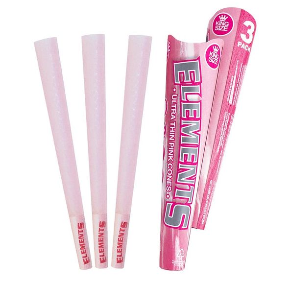 Elements - PINK King Size Ultra Thin Pre-Rolled Cones | 109mm - Pink Rice Paper