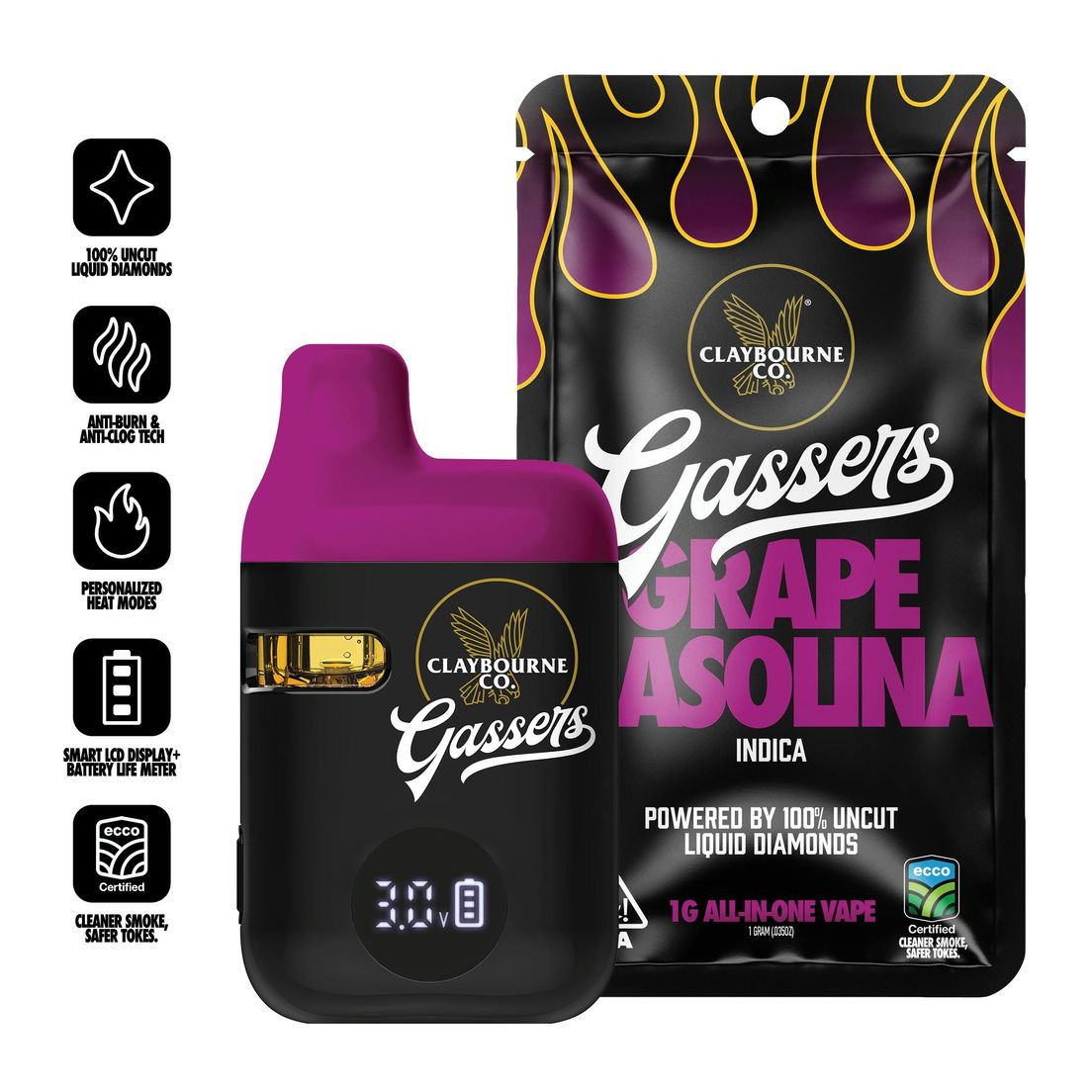 Claybourne Co. - Gassers Liquid Diamonds AIO - 1g - Grape Gasolina