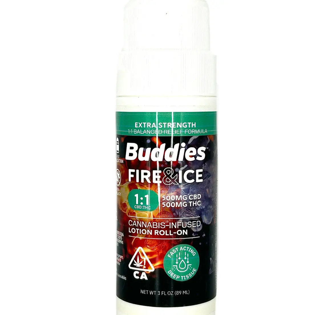Buddies - Fire & Ice - Roll On - 1:1 500mg THC: 500mg CBD =1000mg! - 3 Oz