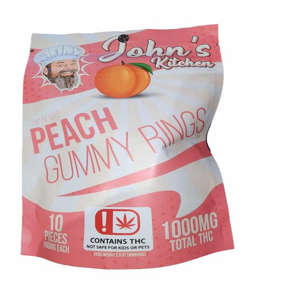 John's Kitchen Peach Gummy Rings 1000mg