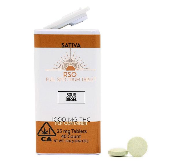 Emerald Bay Extracts Sour Diesel 25 MG RSO Full Spectrum SATIVA Tablets 1000mg