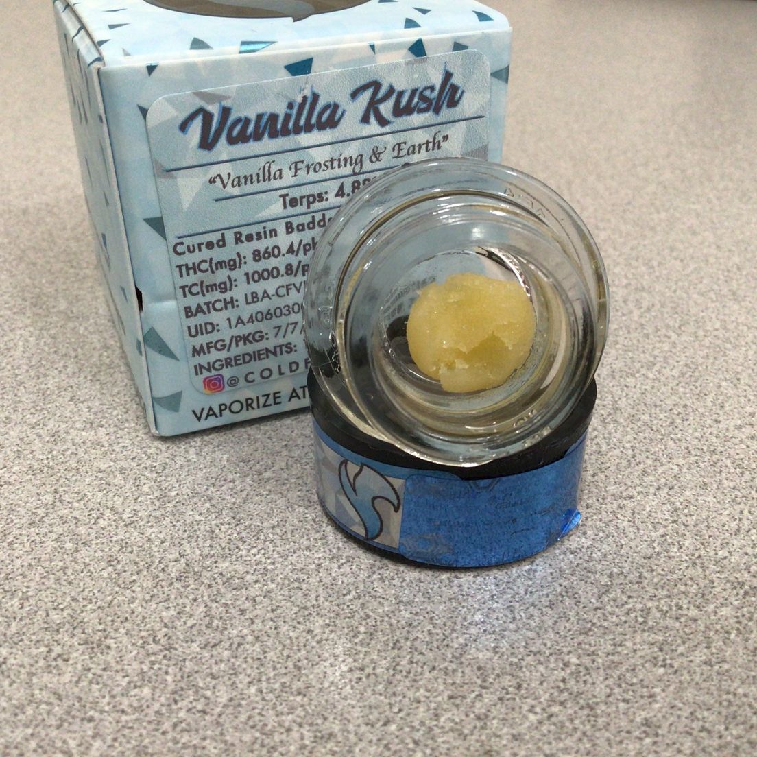 (ColdFire) Vanilla Kush 1G Cured Resin Badder