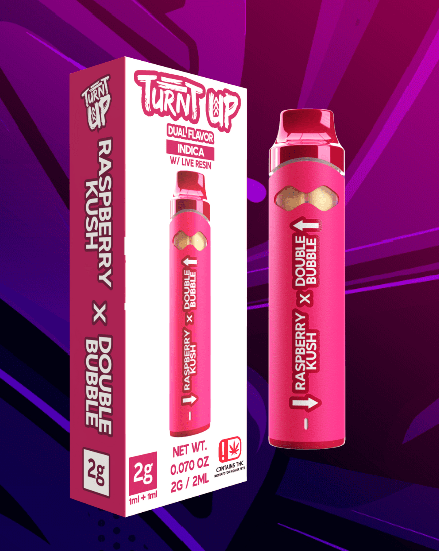 TURNT UP 2G DUAL CHAMBER DISPOSABLE- RASPBERRY KUSH X DOUBLE BUBBLE