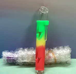 AFG Distribution- Assorted Colors- Lightening Cut Silicone & Glass- Concentrate Straw- 4.5"
