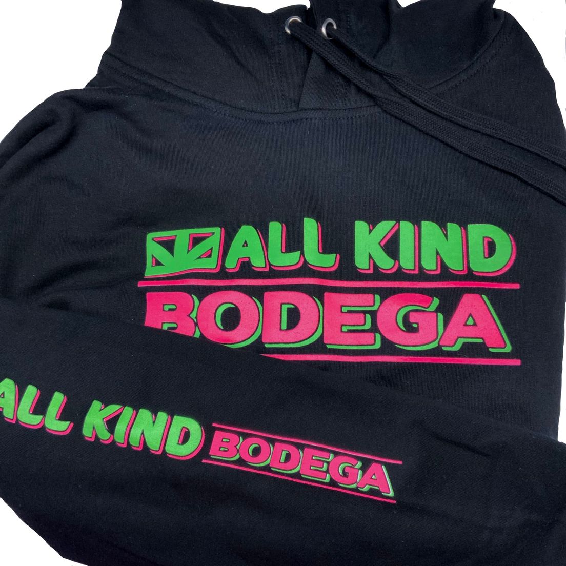 All Kind Bodega Hoodie (Black + Neon Print) XS