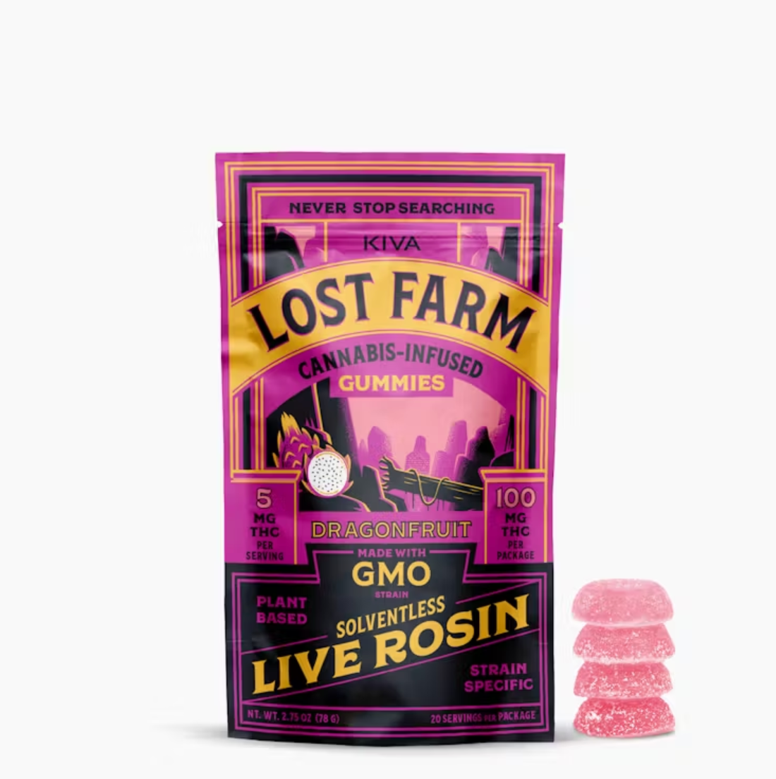 Lost Farm Dragonfruit x GMO Live Rosin Gummies