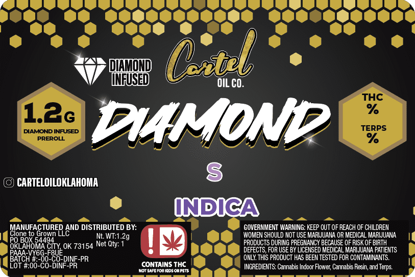 Cartel Oil Co - Diamond Infused Pre-Roll 1.2g - Hybrid - Apple Fritter