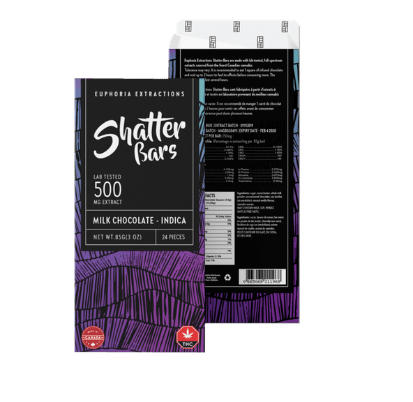 Euphoria Extract Shatter Bar Milk Chocolate Indica 500mg