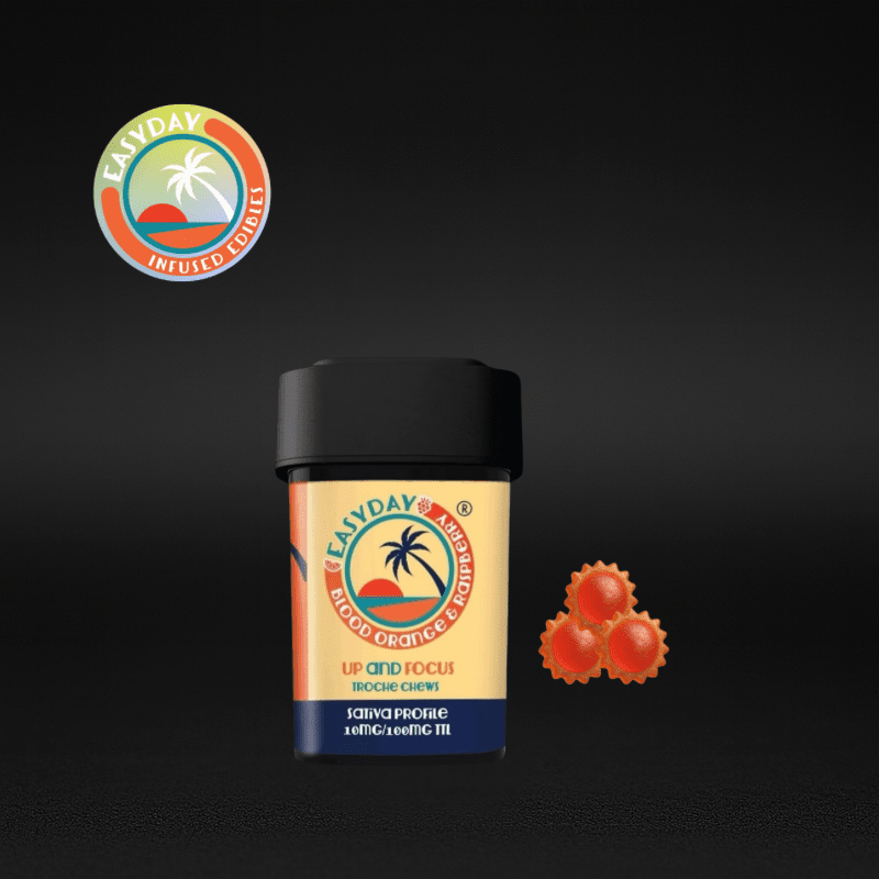 Easyday Edibles | Blood Orange and Raspberry Troche Chews - Up and Focus | 10mg each - 100mg Total | Sativa-Hybrid