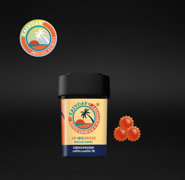 Easyday Edibles | Blood Orange and Raspberry Troche Chews - Up and Focus | 10mg each - 100mg Total | Sativa-Hybrid