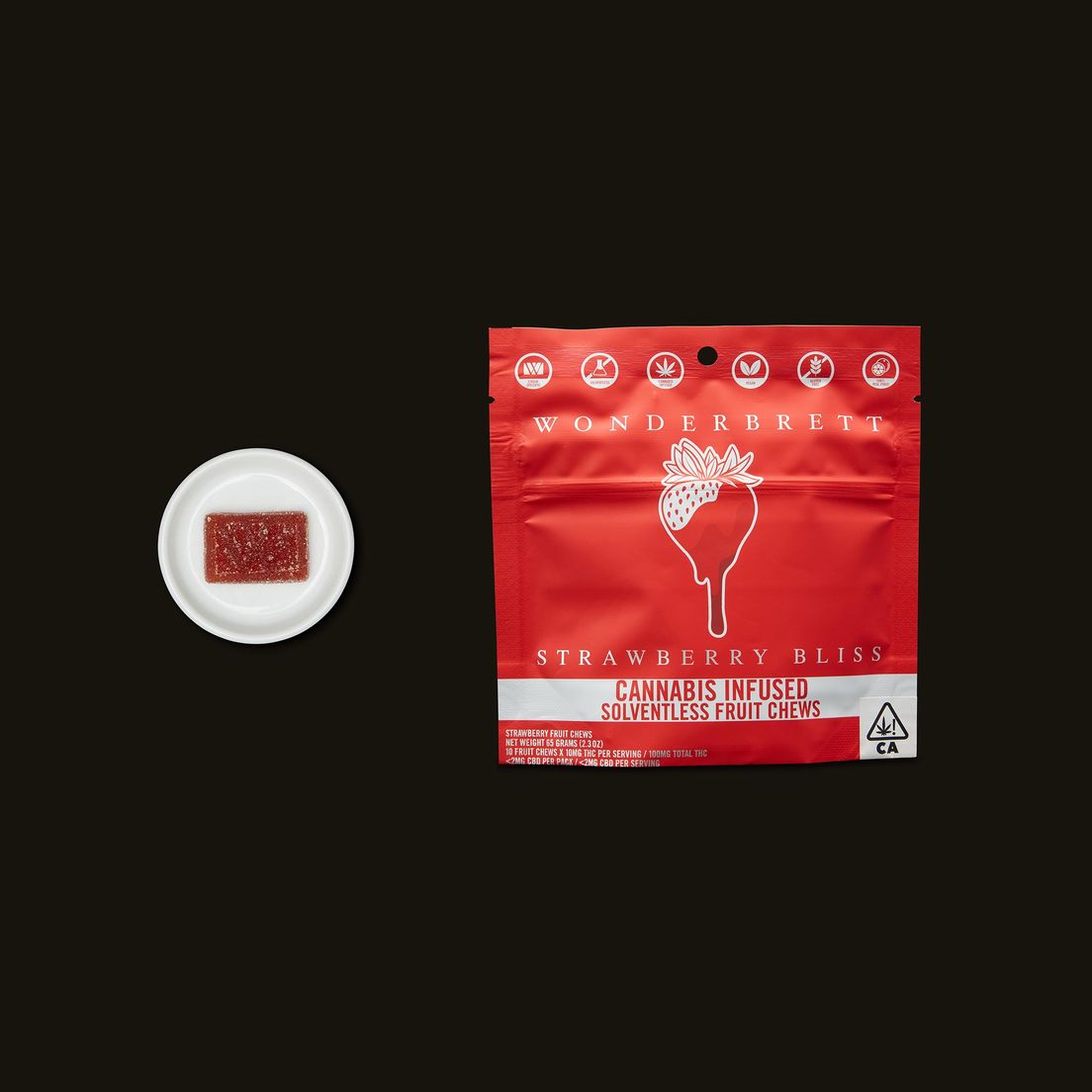 Strawberry Bliss, Solventless Fruit Chews, Edible, 100mg, - Wonderbrett