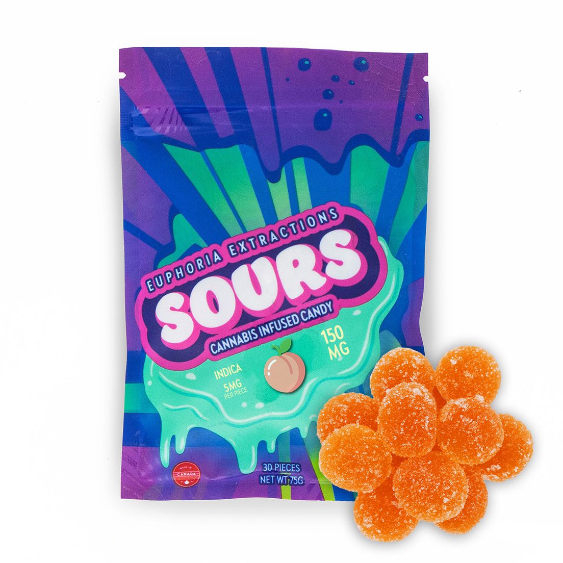 150mg Indica Peach Sours by Euphoria Extractions (5mgx30)