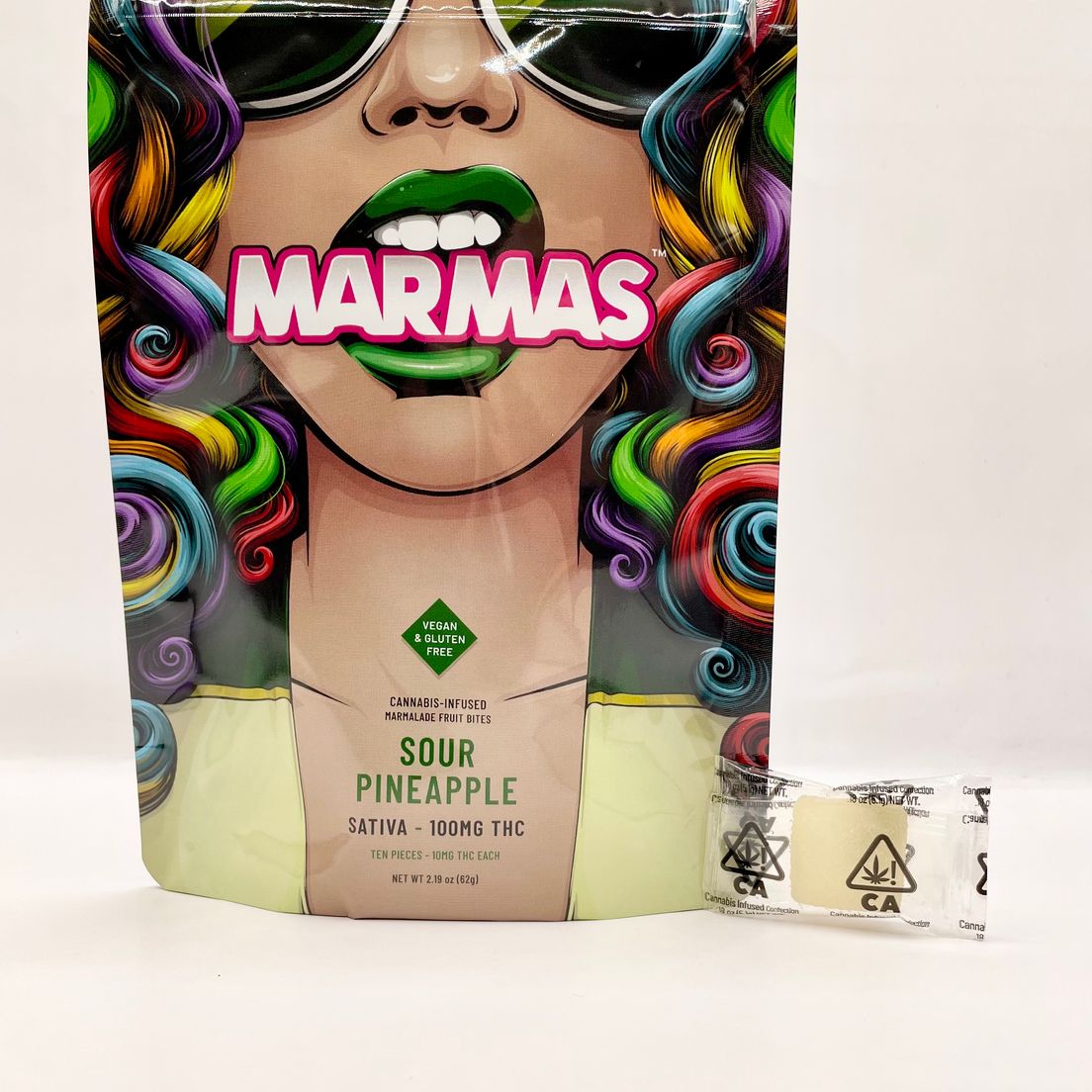 100mg Sour Pineapple (Sativa) Vegan Fruit Bites - Marmas