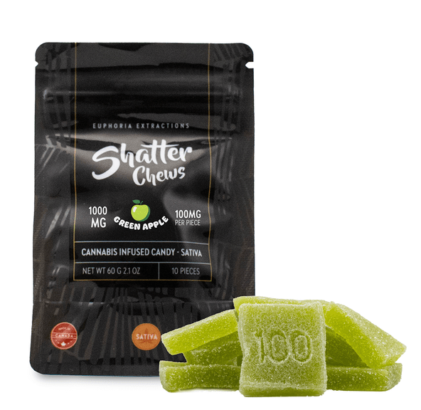 1000mg Sativa Green Apple Shatter Chews by Euphoria Extractions (100mg x10)