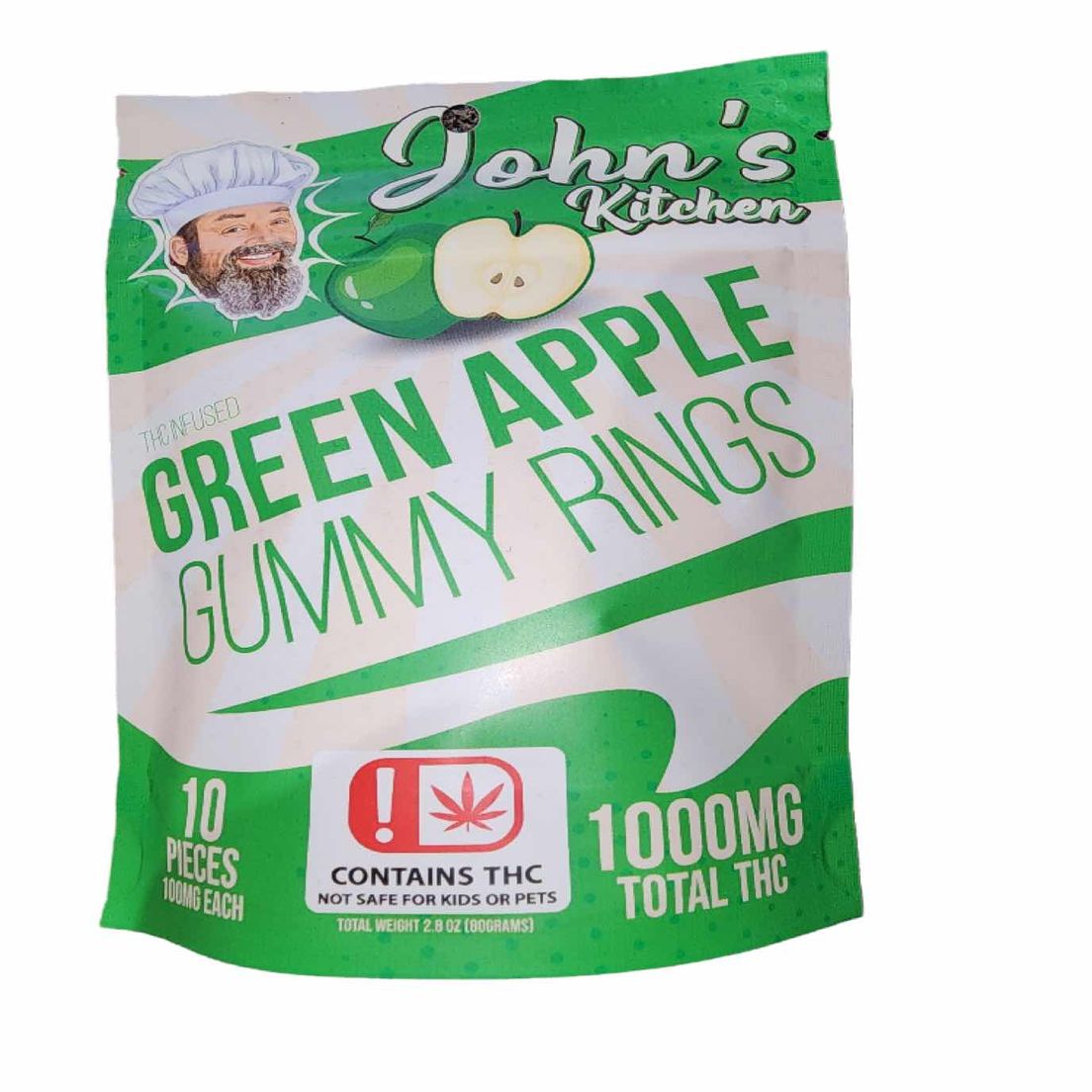 John's Kitchen Green Apple Gummy Rings 1000mg
