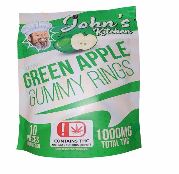 John's Kitchen Green Apple Gummy Rings 1000mg