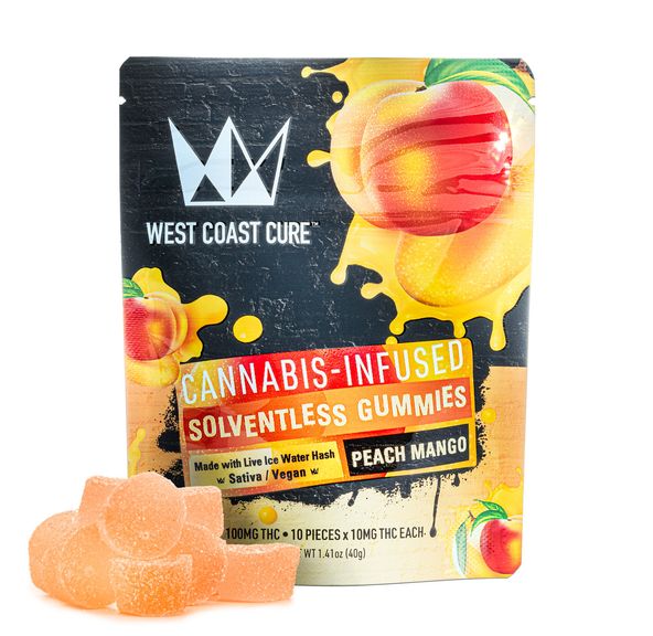 Peach Mango Flavored Solventless Gummies - 10x 10mg/gummy