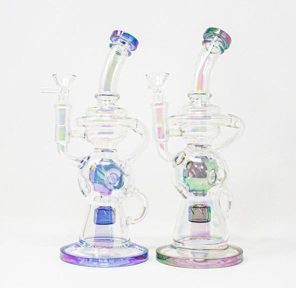 10” Glass Dab Rig or Bong, Assorted Iridescent Colors