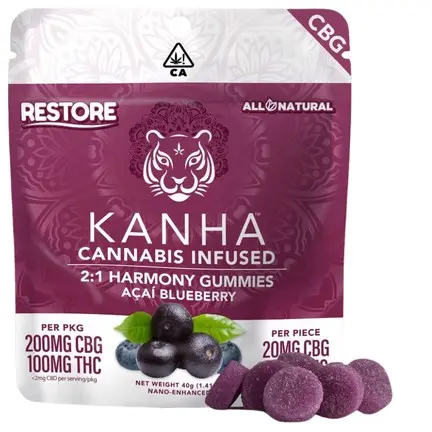 Kanha FX NANO Gummies Harmony Acai Blueberry 100mg THC / 200mg CBG