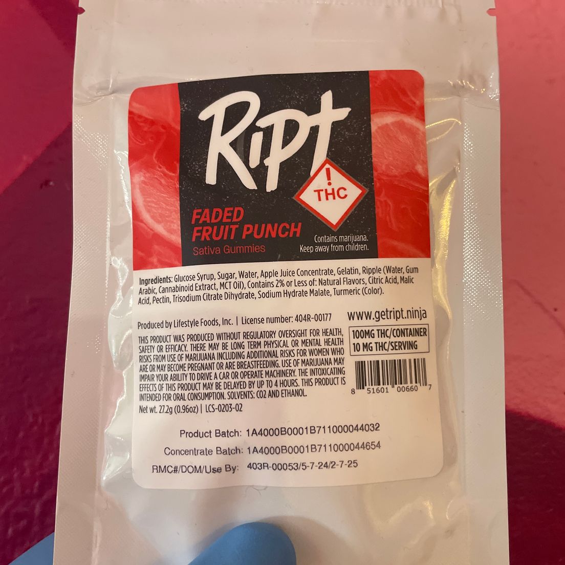 RIPT - Faded Fruit Punch , Gummies 100mg