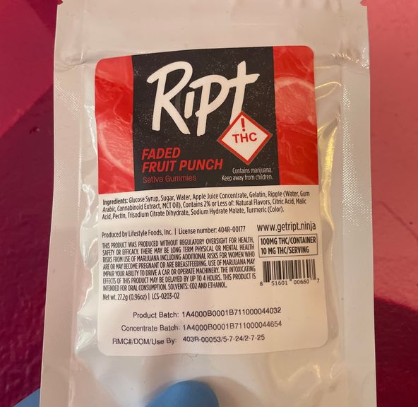 RIPT - Faded Fruit Punch , Gummies 100mg