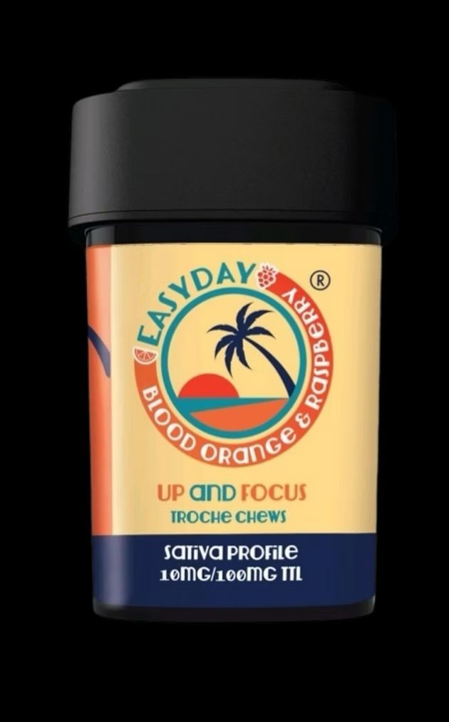 Easyday Edibles | Blood Orange and Raspberry Troche Chews - Up and Focus | 10mg each - 100mg Total | Sativa-Hybrid